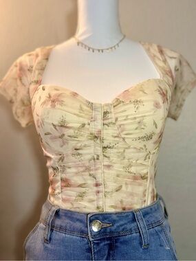 Lulu's Cream and Blush Floral Sweetheart Corset Crop Top